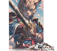 Puzzle di cartone premium con gatto del Bengala giapponese Samurai, divertente, per bambini e bambine, regalo di Natale 1000 pezzi (26x38 cm)