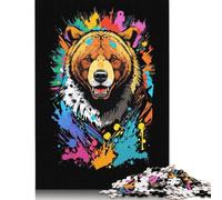 Puzzle di cartone premium con graffiti a forma di testa d'orso, divertente, per bambini e bambine, regalo di Natale 1000 pezzi (26x38 cm)
