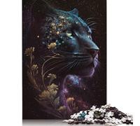 Puzzle di cartone premium con leopardo nero e fiori, divertente, per bambini o bambine, regali di Natale 1000 pezzi (75x50 cm)