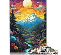 Puzzle di cartone premium con paesaggio di montagna psichedelico colorato, giochi educativi, attività per famiglie, per donne e uomini, regalo di Natale (75x50 cm)