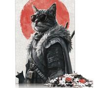 Puzzle di cartone premium "Gatto Samurai con occhiali da sole" divertente per bambini o bambine, regali di Natale 1000 pezzi (38x26 cm)