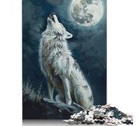 Puzzle di cartone premium "Lupo che ulula nella notte di luna", giocattolo di sfida rilassante, per bambini adulti, regali di Natale 1000 pezzi (26x38 cm)