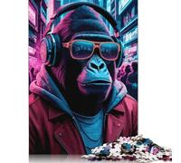 Puzzle di cartone premium per adulti e adolescenti, 1000 pezzi (75x50 cm) con musica al neon e gorilla, divertente attività da fare a casa.