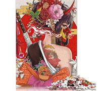 Puzzle di cartone riciclato al 100% raffigurante una ragazza demone giapponese, 1000 pezzi, per bambini adulti, regali di Halloween (26x38 cm)