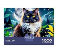 Puzzle di cartone riciclato da 1000 pezzi con gatto carino, fiore al chiaro di luna, per la casa, il tempo libero, l'intrattenimento al chiuso, antistress, 52x38 cm/1000 pezzi
