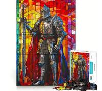 Puzzle di cavalieri in vetro colorato per adulti, 1000 pezzi, gioco intelligente e rilassante, taglio preciso, opera d'arte da collezione 50x75cm