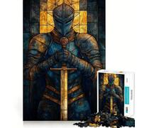 Puzzle di cavalieri in vetro colorato per ragazzi, 1000 pezzi, gioco di abilità mentale, design semplice e divertente, assemblaggio, regalo memorabile 38x26cm