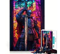 Puzzle di cavalieri in vetro colorato per ragazzi, 1000 pezzi, gioco di logica stimolante, antistress, bordi trasparenti, regalo classico 50x75cm