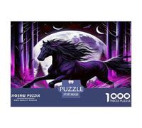 Puzzle di Cavalli, 1000 Pezzi, Carta Riciclata, Cavallo Nero in Foresta Viola Luminosa dalla Luna, per Adulti e Bambini, Sfida per la Famiglia, Antistress, Ottimo Regalo, 38x26cm/1000pcs