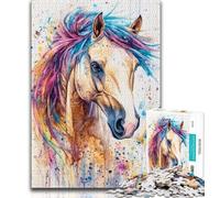 Puzzle di cavalli acquerellati per adolescenti, gioco per famiglie, antistress, sfida difficile, collezione di artisti, belle arti (38x26cm)