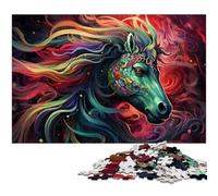 Puzzle di cavalli colorati psichedelici per adulti, puzzle in legno da 1000 pezzi, rompicapo impegnativo per adolescenti, divertente serata di giochi in famiglia, 50x75CM/19,68x29,52 pollici