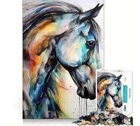 Puzzle di cavalli selvaggi ad acquerello per adulti,1000 pezzi,gioco stimolante per la mente,taglio preciso,allineamento perfetto,attività di condivisione per i propri cari (50x75cm)