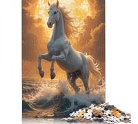 Puzzle di cavallo bianco che si impenna tra le onde dell'oceano per adulti e adolescenti, 1000 pezzi, puzzle in legno per adulti, puzzle regalo 1000 pezzi (75x50 cm)