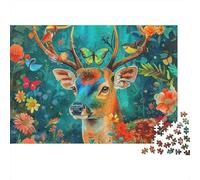 Puzzle di cervi,foresta floreale,mammifero,1000 pezzi,cartone spesso antipolvere,regalo per la casa,il tempo libero,le vacanze,per la famiglia,adulti,principianti,adolescenti,38x26cm/1000 pezzi