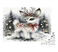 Puzzle di Cervo 1000 pezzi - Carta riciclata, Cervo con ghirlanda in una scena innevata con lanterne per adulti e bambini - Divertente e impegnativo, Ottima idea regalo 70x50cm/1000 pezzi