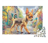Puzzle di Chihuahua 1000 pezzi carta riciclata: Chihuahua in cammino, strada luminosa, gioco super difficile, regalo familiare (70x50cm)