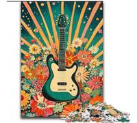 Puzzle di chitarra vintage per adolescenti, puzzle da 1000 pezzi, giocattoli educativi per l'apprendimento, giochi per famiglie con poster abbinato e foglio di quiz (50x75cm)