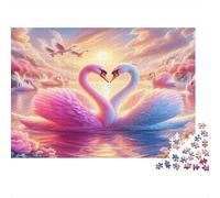 Puzzle di Cigni, 1000 Pezzi, Cigni Rosa Formano una Forma di Cuore sull'Acqua Riflettente, Sfida Molto Difficile, Gioco in Famiglia, Decorazione per Pareti, Regalo, 52x38cm/1000pcs