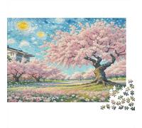 Puzzle di Ciliegie in Fiore 1000 pezzi Albero di ciliegie in fiore con case in un ambiente pittoresco per adulti e bambini - Divertente e impegnativo, Decorazione murale 70x50cm/1000 pezzi