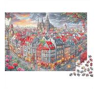 Puzzle di Città Vecchia 1000 Pezzi Puzzle di Strada con Tetti Rossi Gioco Stimolante Colorato, Stimolante per lo Spirito Cartone Riciclato 100% per Adulti e Adolescenti 70x50cm/1000 Pezzi