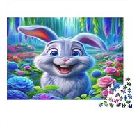 Puzzle di Coniglio 1000 pezzi - Carta riciclata, Coniglio sorridente in un ambiente vibrante e fiorito per adulti - Divertente e impegnativo, Decorazione murale e Regali 52x38cm/1000 pezzi