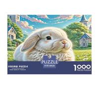 Puzzle di Coniglio a Orecchie Cotte 1000 pezzi Coniglio spumoso riposante sull'erba vicino a piccole case Regalo divertente, Attività in casa, Rilassamento, Gioco famiglia 38x26cm/1000 pezzi