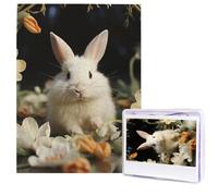 Puzzle di coniglio bianco e gigli in legno, 500 pezzi, puzzle con immagini personalizzate, arte moderna da parete, decorazione per la famiglia, puzzle fotografico per adulti (51,8 x 38,1 cm)