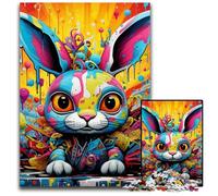 Puzzle di coniglio colorato per adulti, 1000 pezzi, puzzle in legno, rompicapo impegnativo per adolescenti, divertente serata di giochi in famiglia, 50x75CM/19,68x29,52 pollici