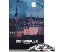 Puzzle di Copenaghen, Danimarca di notte per adulti, 1000 pezzi, puzzle di carta, regali di compleanno, giochi per famiglie insieme, 38x26 cm/1000 pezzi