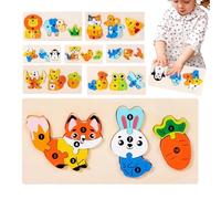 Puzzle di corrispondenza con forme di animali,Puzzle con forme di animali per bambini | Puzzle a blocchi di catena alimentare per bambini,Puzzle a blocchi di legno di educazione tem