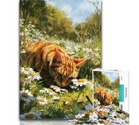 Puzzle di crisantemi e gatti per adolescenti, aiutano il cervello a esercitare giocattoli avvincenti per coltivare la pazienza Un'opera d'arte 38x26cm