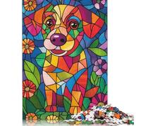 Puzzle di cuccioli in vetro colorato, giocattoli di decompressione, puzzle in cartone riciclato al 100% per adulti, adolescenti, regali di Natale, 1000 pezzi (75x50 cm)