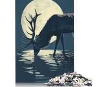 Puzzle di decompressione "Cervi che bevono acqua al chiaro di luna", 100% in cartone riciclato, per adulti, adolescenti, regali per la festa del papà, 1000 pezzi (26x38 cm)