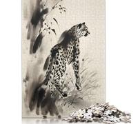 Puzzle di decompressione con illustrazione a inchiostro di ghepardo, puzzle rettangolare in carta per bambini e adulti dai 12 anni in su, regali di Natale 1000 pezzi (75x50 cm)