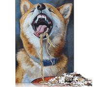 Puzzle di decompressione con Shiba Inu che mangia noodles, 100% cartone riciclato, per adulti, adolescenti, regali per la festa del papà, 1000 pezzi (75x50 cm)