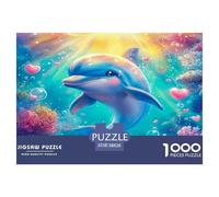 Puzzle di Delfini, 1000 Pezzi, Carta Riciclata, Delfino nella Barriera Corallina con Cuori e Luce, per Adulti e Bambini, Sfida Molto Difficile, Gioco Educativo, Attività per la Casa, 38x26cm/1000pcs