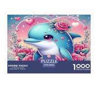Puzzle di Delfini, 1000 Pezzi, Carta Riciclata, Delfino tra Rose Rosa e Cuori, per Adulti e Bambini, Sfida Molto Difficile, Gioco Educativo, Attività per la Casa, 38x26cm/1000pcs