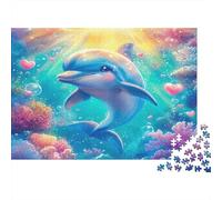 Puzzle di Delfini, 1000 Pezzi, Delfino nella Barriera Corallina con Cuori e Luce, per Adulti e Bambini, Divertente e Stimolante, Gioco Antistress, Decorazione per Pareti, 52x38cm/1000pcs