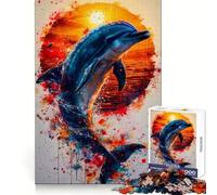 Puzzle di delfini ad acquerello, 1000 pezzi, ideale per ragazzi, stimola la capacità di pensiero, offre svago e divertimento, con bordi ben definiti ed è un regalo invernale (50x75cm)