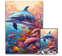 Puzzle di delfini colorati da 1000 pezzi per adulti, puzzle in legno, rompicapo stimolante per adolescenti, gioco interattivo divertente per famiglie, 50x75CM/19,68x29,52 pollici