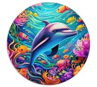 Puzzle di delfini colorati da 1000 pezzi per adulti, puzzle rotondo da 1000 pezzi, rompicapo ad alta difficoltà per adolescenti (67,5x67,5cm)