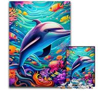 Puzzle di delfini colorati da 1000 pezzi, puzzle in legno, Halloween, Pasqua, Capodanno, 50x75CM/19,68x29,52 pollici.