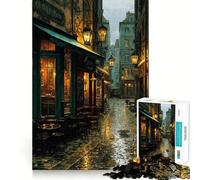 Puzzle di difficile risoluzione per adulti "Caffè in strada parigino sotto la pioggia di notte", 1000 pezzi, gioco di logica puro, attività per la casa, taglio netto, regalo delizioso (50x75cm)