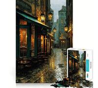 Puzzle di difficile risoluzione per adulti "Caffè in una strada parigina sotto la pioggia di notte", 1000 pezzi Migliora la memoria, rilassa la mente, bordi netti, elegante regalo (38x52cm)
