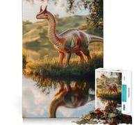 Puzzle di dinosauro Parasaurolophus vicino al lago per ragazzi, 1000 pezzi, gioco di logica, divertente e rilassante, opera d'arte da collezione (50x75cm)
