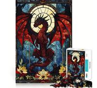 Puzzle di drago in vetro colorato da 1000 pezzi per adulti, gioco stimolante per la mente, per momenti di relax, opera d'arte da collezione 38x26cm