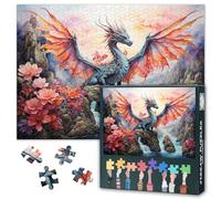 Puzzle di drago per adulti, 1000 pezzi, drago alato senza polvere, paesaggio rosa, decorazione per la casa, festa di compleanno, puzzle impegnativi per allenamento cognitivo, 70 x 50 cm