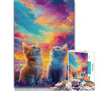 Puzzle di due gatti per adulti e adolescenti, per ammazzare il tempo durante le vacanze, con pezzi completamente interconnessi e di forma casuale (38x26cm)