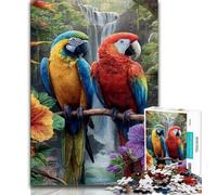 Puzzle di due pappagalli per adolescenti da 1000 pezzi, impegnativo da completare ma divertente e umoristico con poster abbinato e foglio di quiz 38x26cm