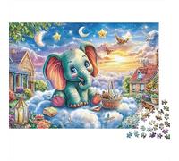 Puzzle di elefante in cima alle nuvole 1000 pezzi Puzzle di stella e luna Gioco stimolante Imparare Divertimento Cartone Riciclato 100% per adulti e adolescenti 52x38cm/1000 pezzi
